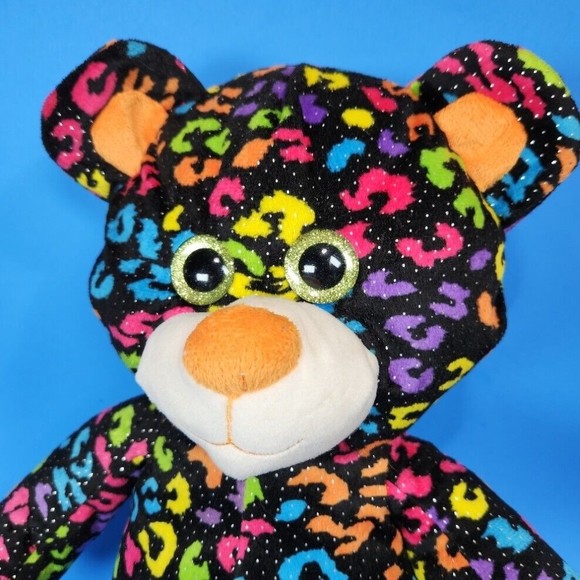 Animal Adventure Rainbow Bear Plush Toy Leopard Spots Metallic Sparkle Eye 17 in - Picture 1 of 8